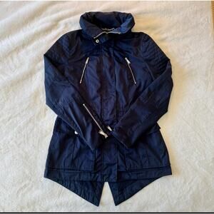 BCBGeneration Womens Jacket XS Navy Blue Utility Full Zip Moto Hooded Outdoor